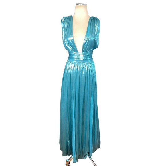 Bronx and Banco Romi Metallic Goddess Gown in Teal Womens Long Dress - Picture 5 of 17
